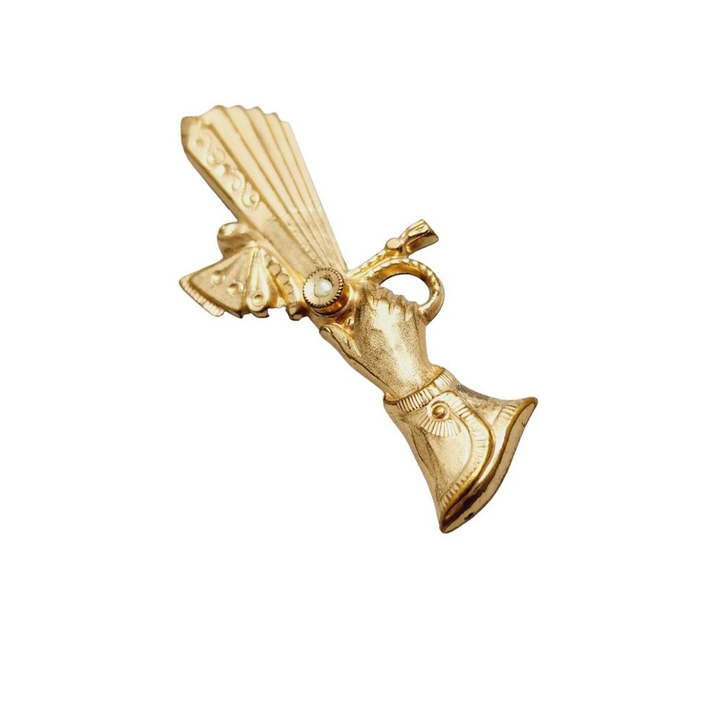 Antique Gold Filled Victorian Hand Fan Brooch (A1056)